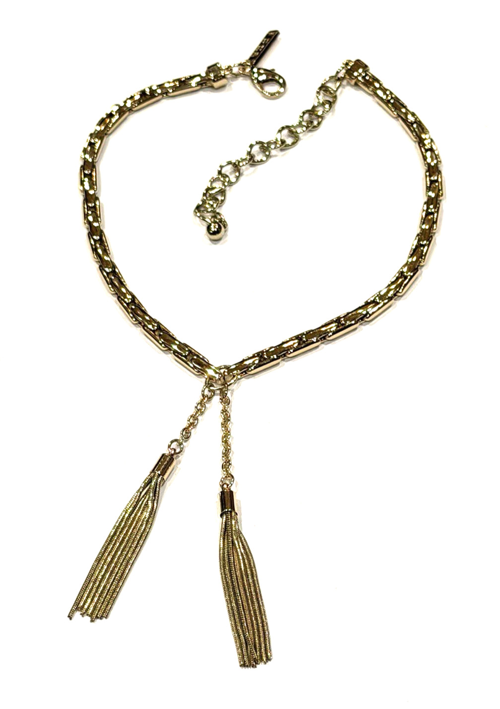 WHITE HOUSE BLACK MARKET Gold Chain 12-15″ CHOKER Necklace Tassel Pendant NEW