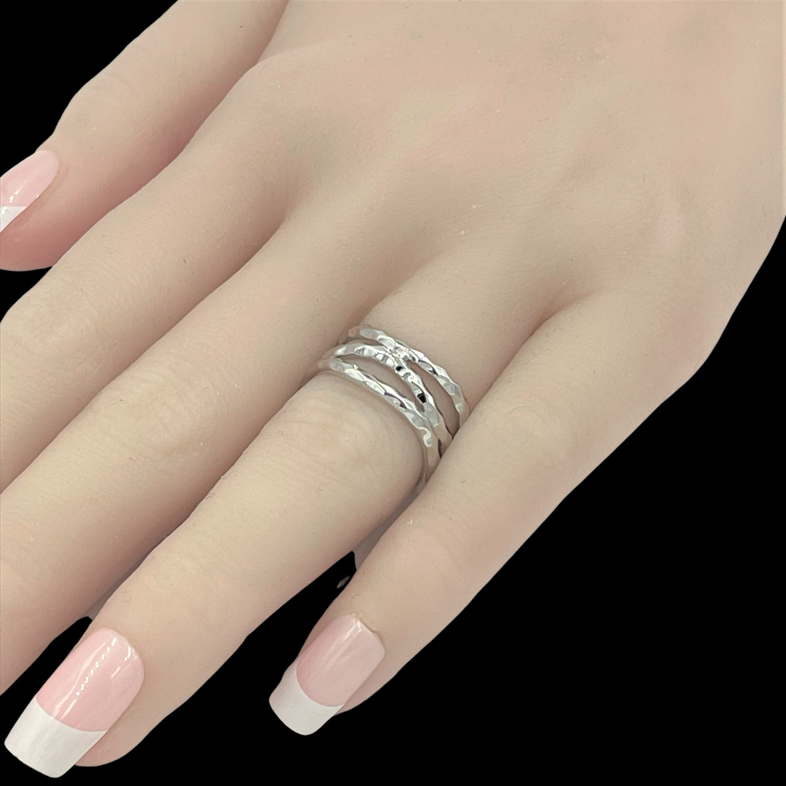 Crisscross Three Strand Hammered Ring Size 7 Solid 925 Sterling Silver