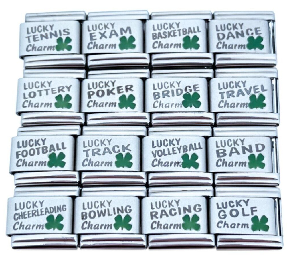 9mm Italian Charm Lucky Shamrock Laser Link Green Four Leaf Clover Good Luck