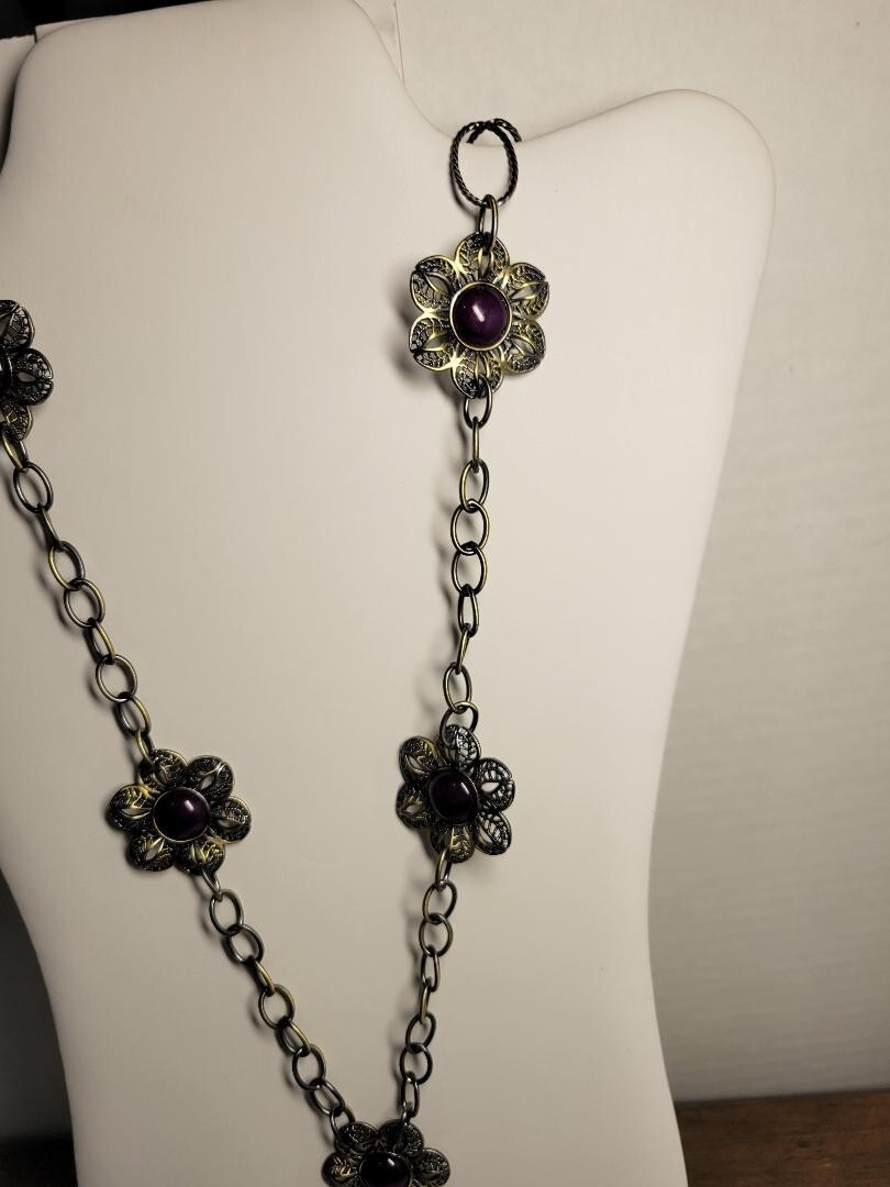 Amy Kahn Russell Pocket Watch Necklace 36” Bronze Floral READ DESCRIPTION PLEASE
