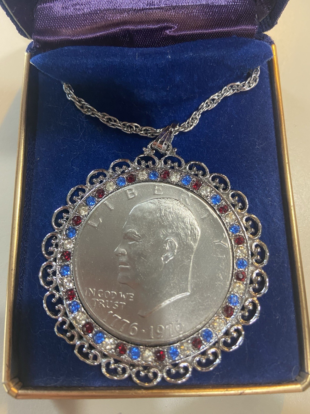 Rafael Creations Eisenhower Dollar Coin Pendant Rope Chain Necklace 1776-1976