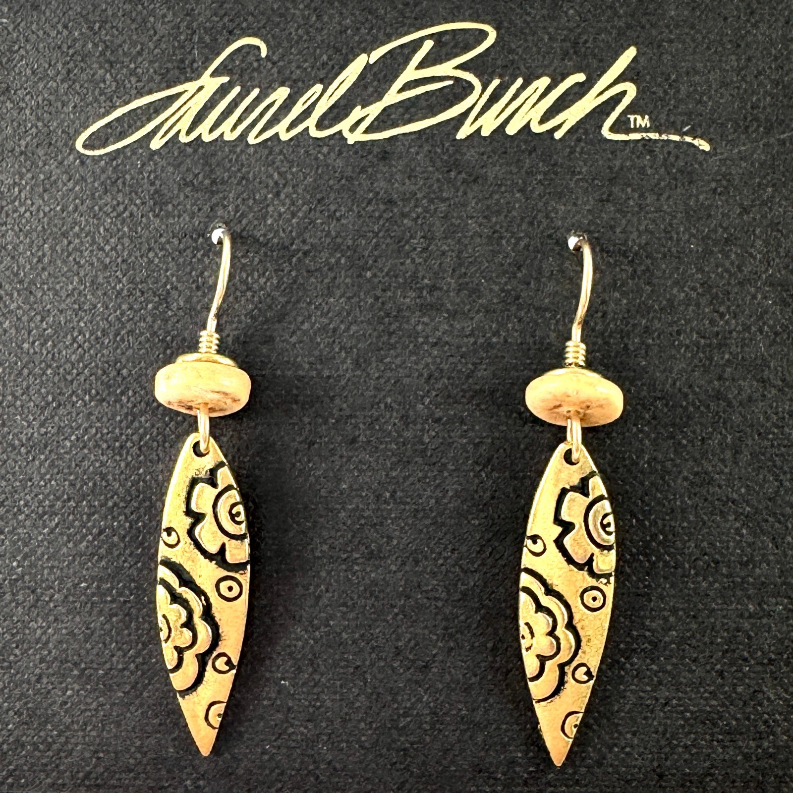 NEW Old Stock Signed Laurel Burch Emma Flower Gold Retired Earrings