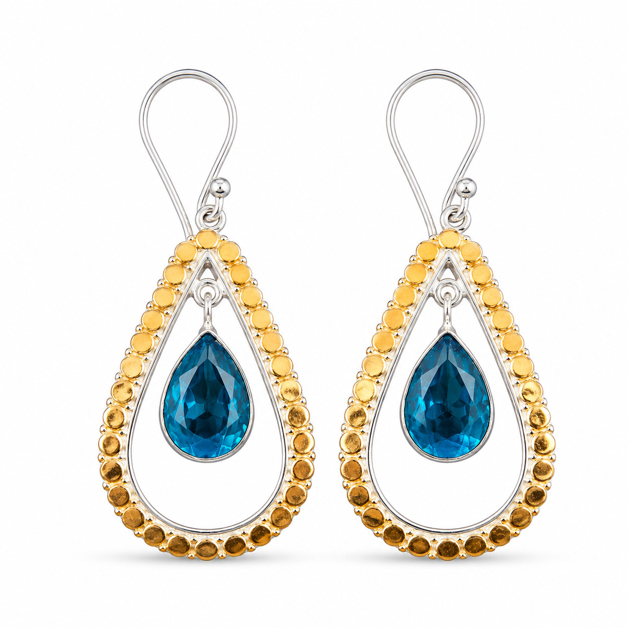 925 Silver Swiss Blue Topaz Gemstone Earrings Handmade Jewelry 2.27″ For Gift’s