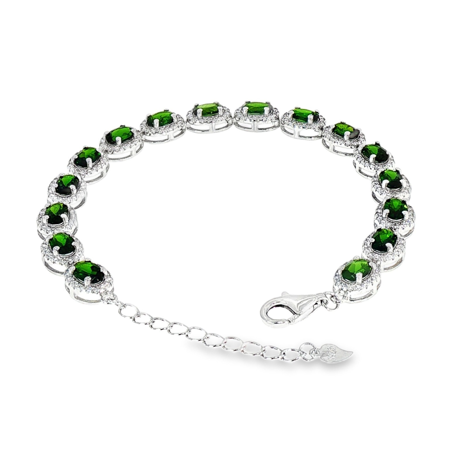 Chrome Di-opside Oval 6x4MM 925 Sterling Silver Lobstar lock Bracelet Gift Her.