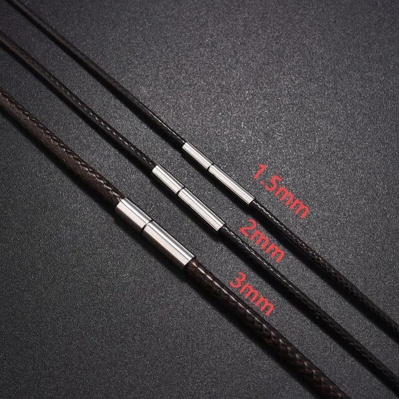 1.0/1.5/2/3/4mm Black Woven Necklace Rope Leather Cord Stainless Steel 40-80cm