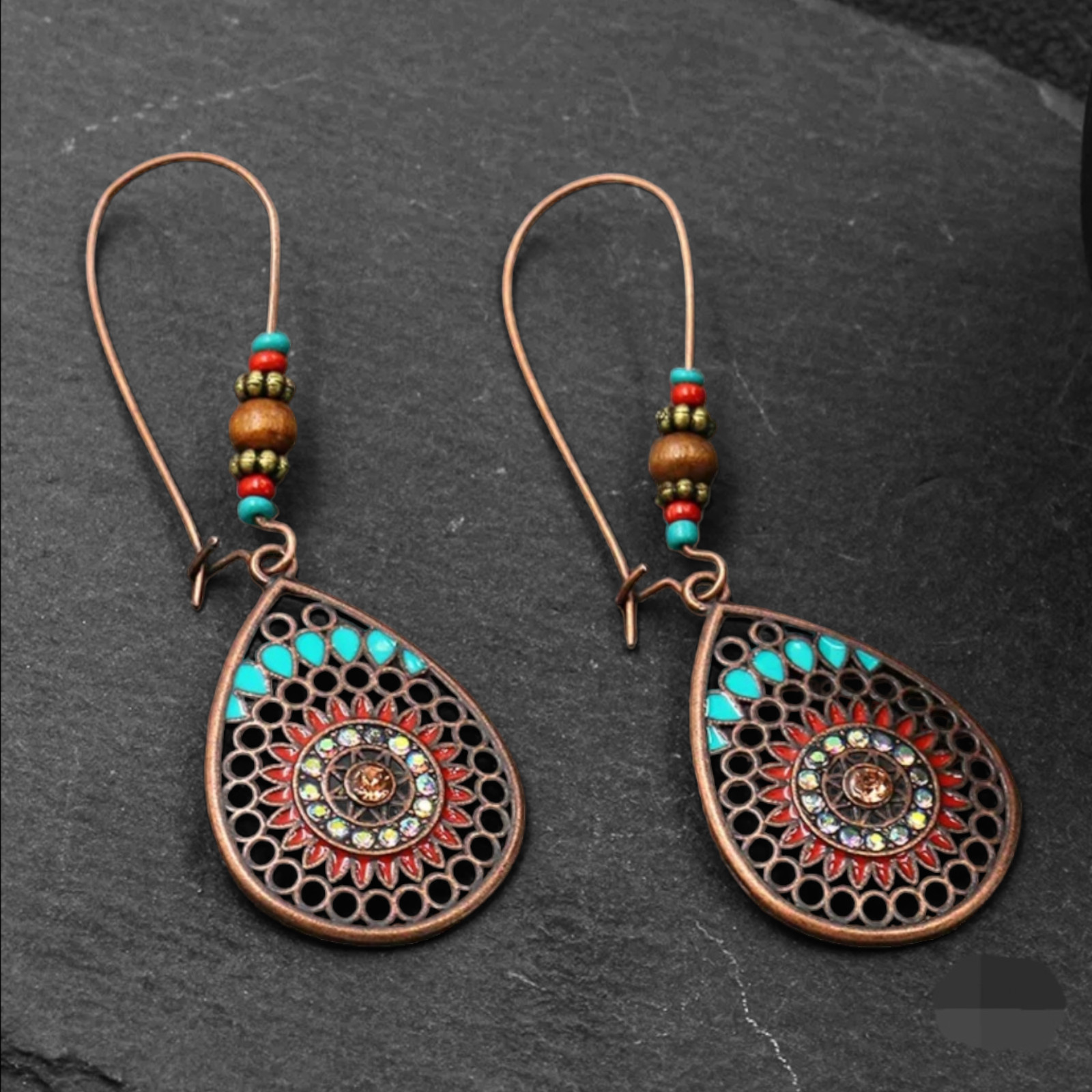 Fashion Vintage Boho Style Enameled Dangle Drop Earrings With Stone For Women
