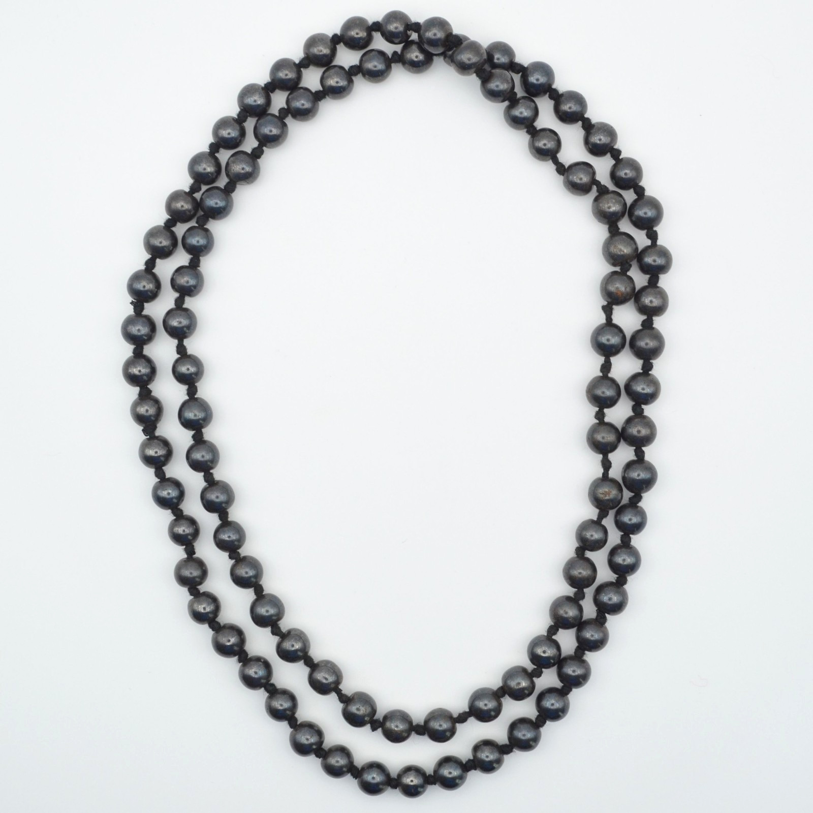 Long Black Jade Bead Necklace 35in Rope Hand-Knotted Strand Genuine Jadeite