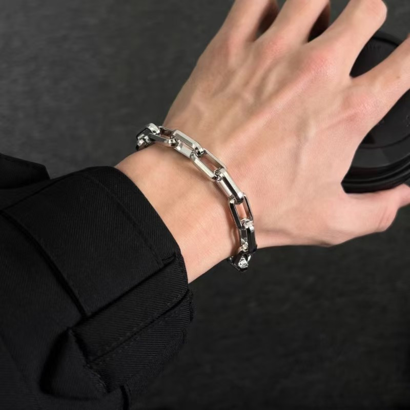 Silver Mens Punk Titanium Steel Chain Curb Cuban Link Bracelet Gifts Men Women