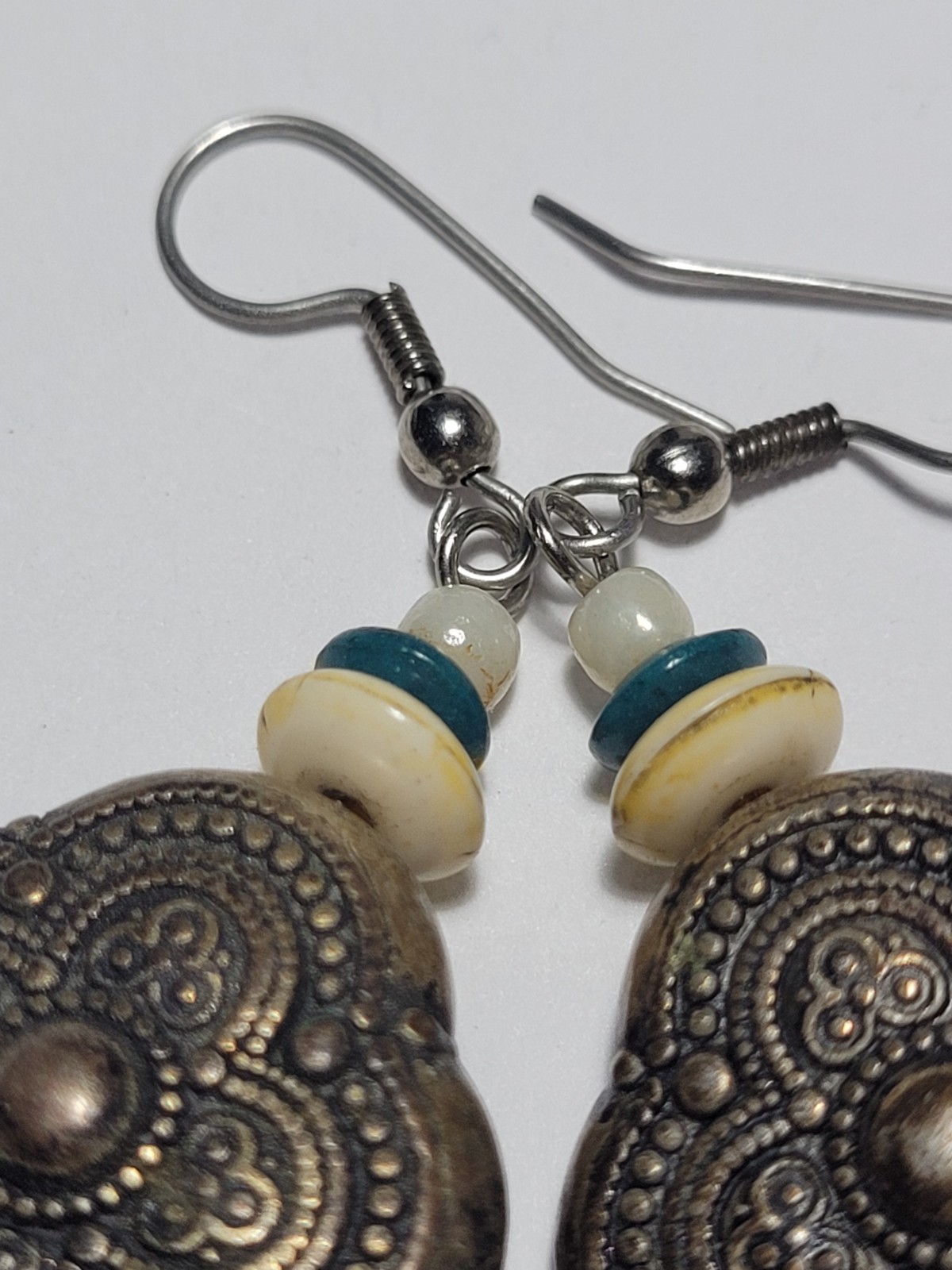 Bronzetone Boho Tribal Style Quatrefoil Clover Dangle Beaded Statement Earrings
