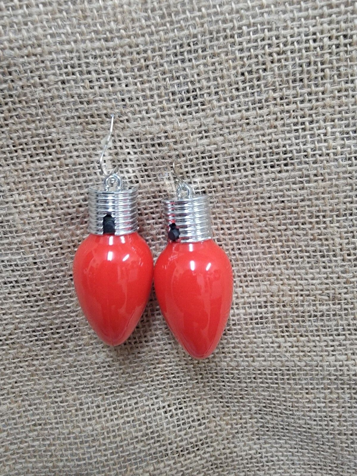 Christmas Bulb Red Earrings Dangle Jewelry Light Up Flashing LED Lights