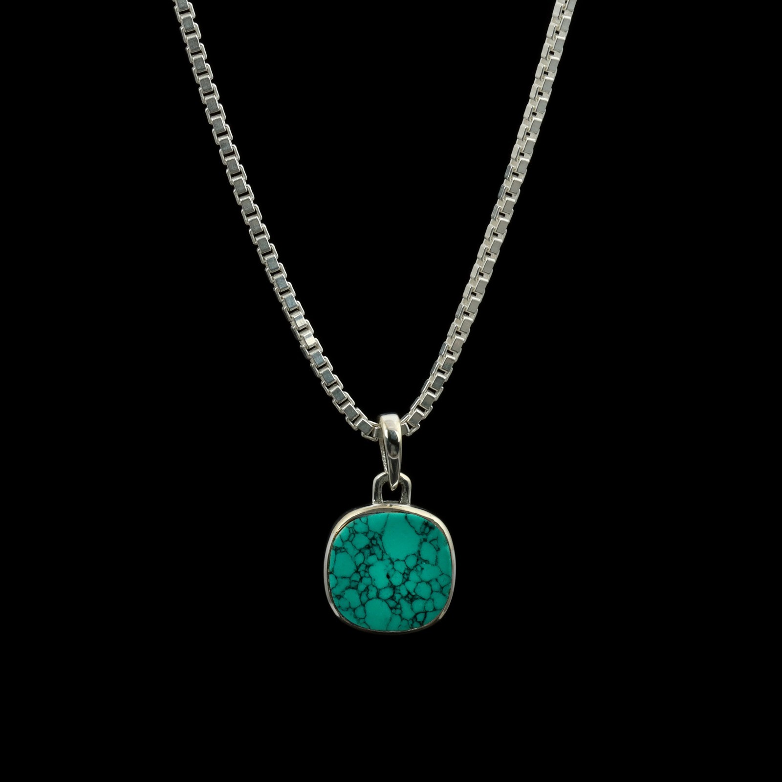 Handcrafted Round Turquoise Pendant in Polished 925 Sterling Silver Jewelry Gift