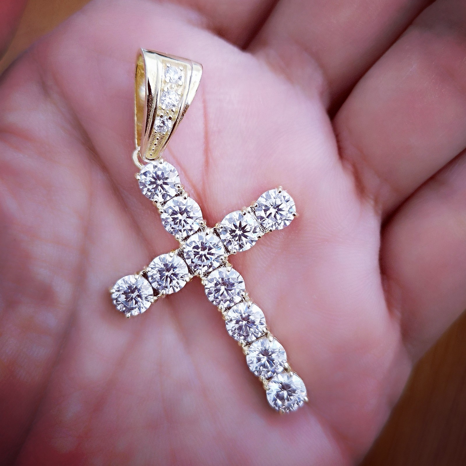 10 Ct Cross Pendant Necklace Simulated Diamond in 14K Yellow Gold-Plated Silver