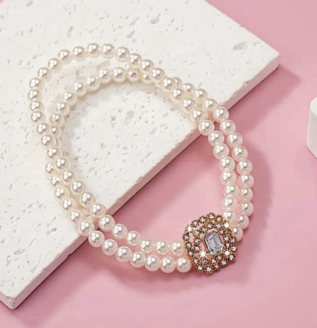 Stylish Double-Row Pearl Square Anklet # 0016 Velvet Box Included.