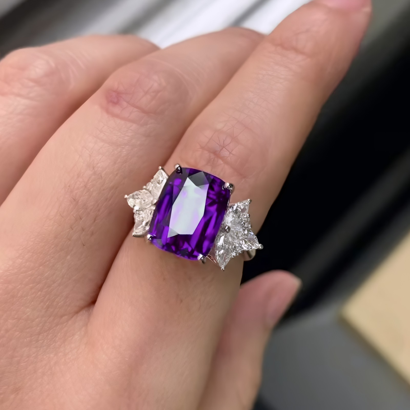 Purple Amethyst Ring Natural Cushion Cut 925 Sterling Silver Elegant Women Gift