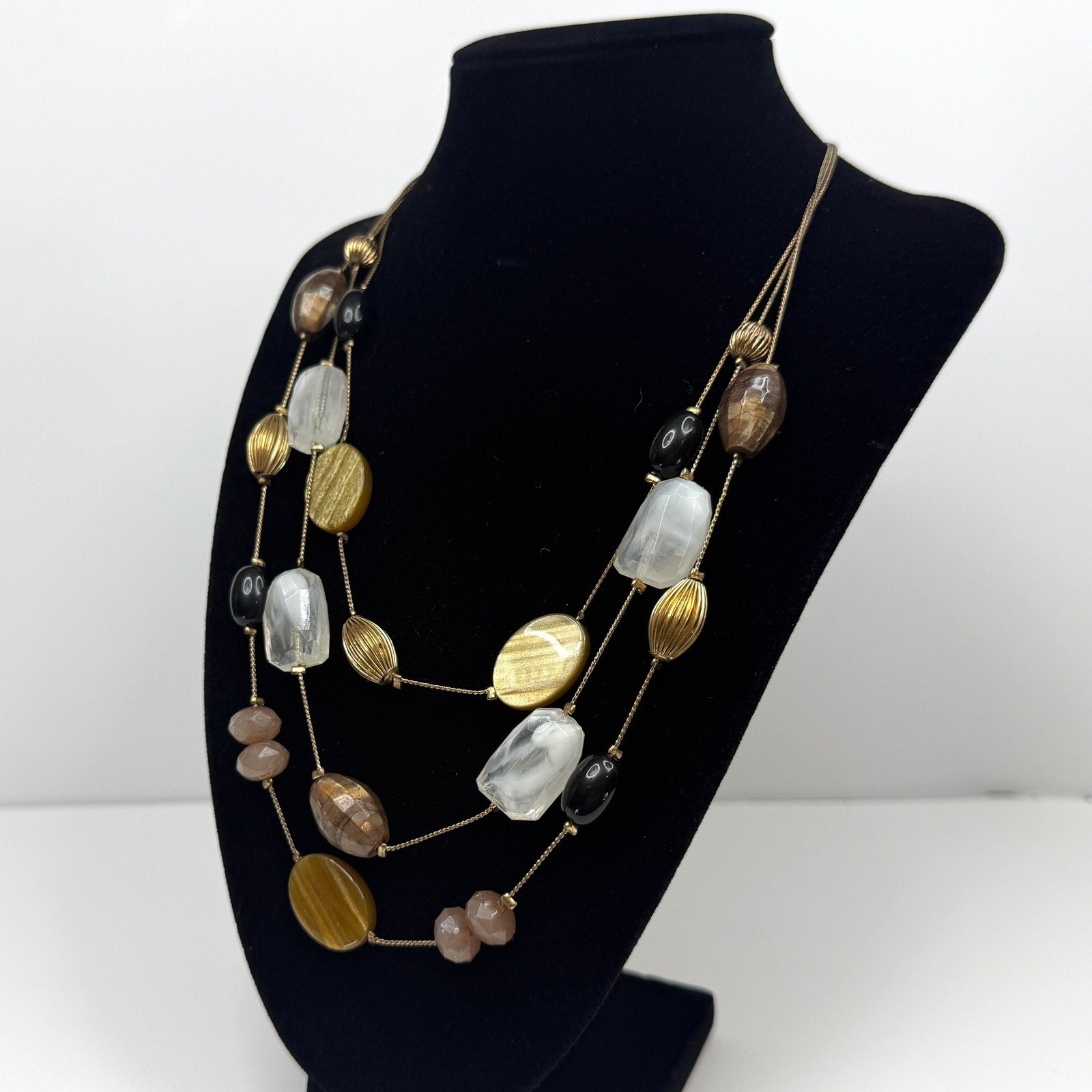 NY Layered Statement Necklace Multi Strand Acrylic Beads Fashion Jewelry 10 in L