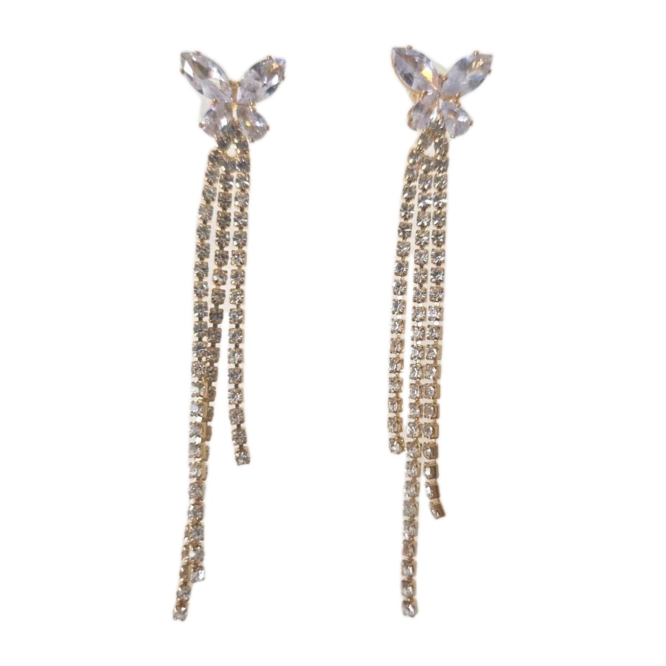 NWT Noir Butterly Rhinestone Crystal Drop Earrings Gold Tone Fashion 3.5 in.