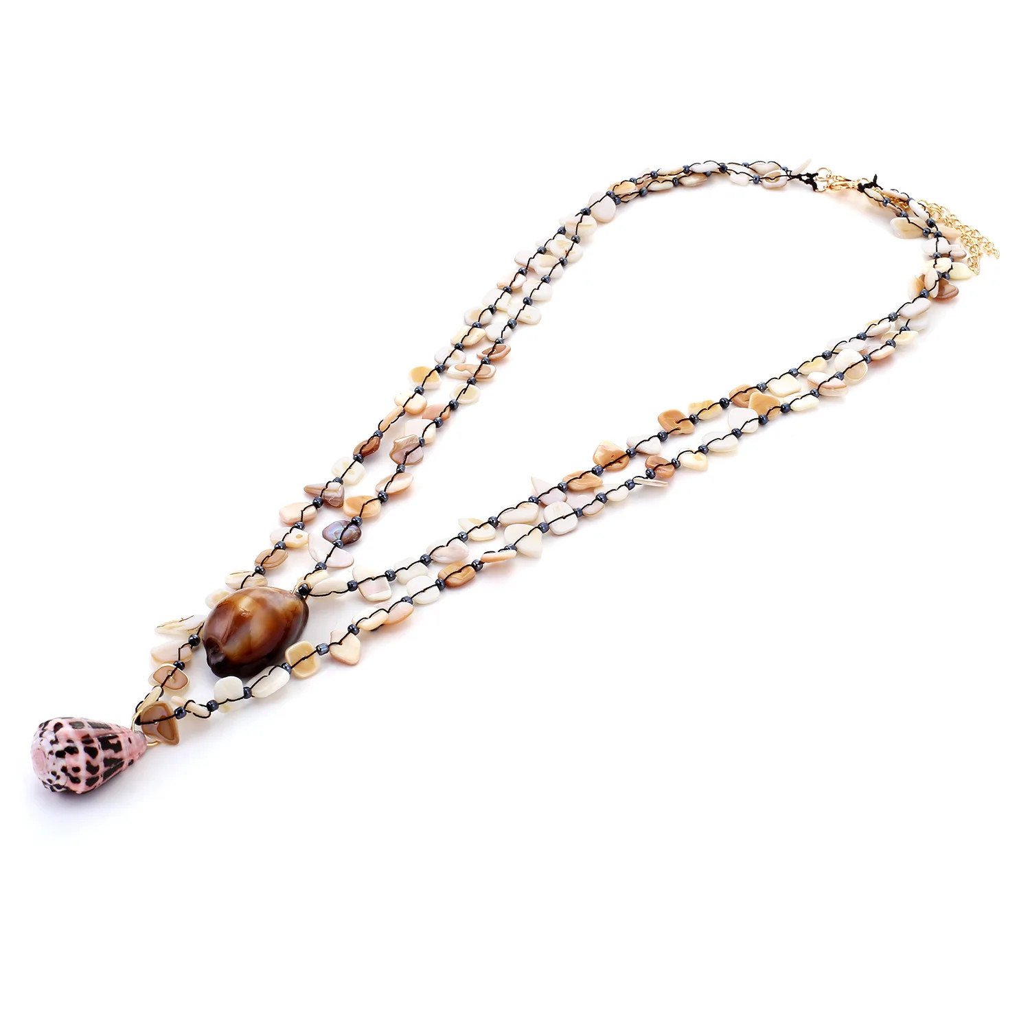 Bohemian Handmade Shell Conch Pendant Necklace for Women Double-layer Long Neckl