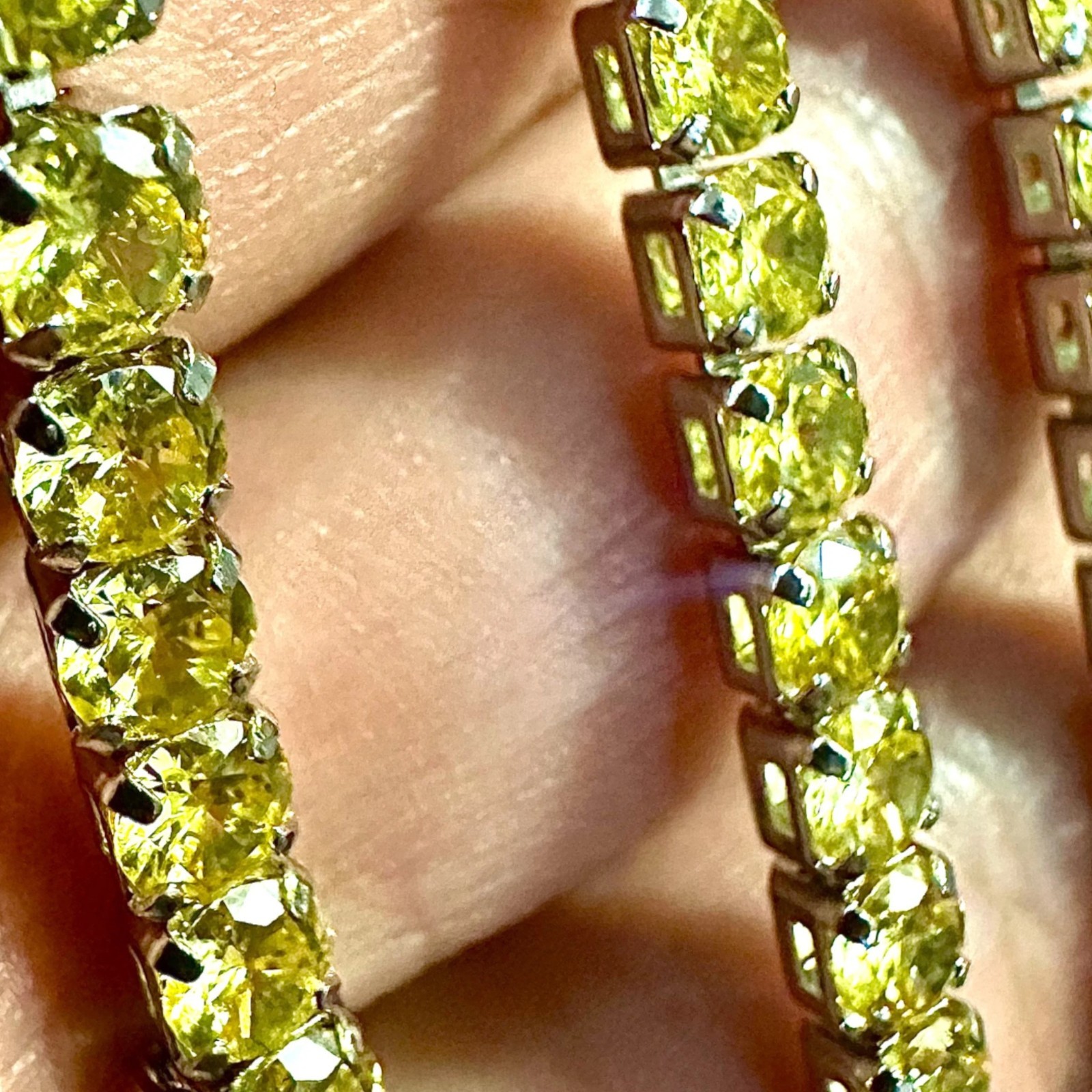 Yellow CZ Tennis Necklace 18in 4mm White Gold Plated Citrine Color Chain