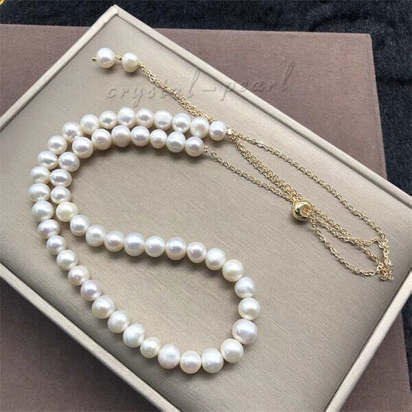 AAA 7-8mm South Sea white pearl necklace 18 inch 14k Yellow Gold Clasp