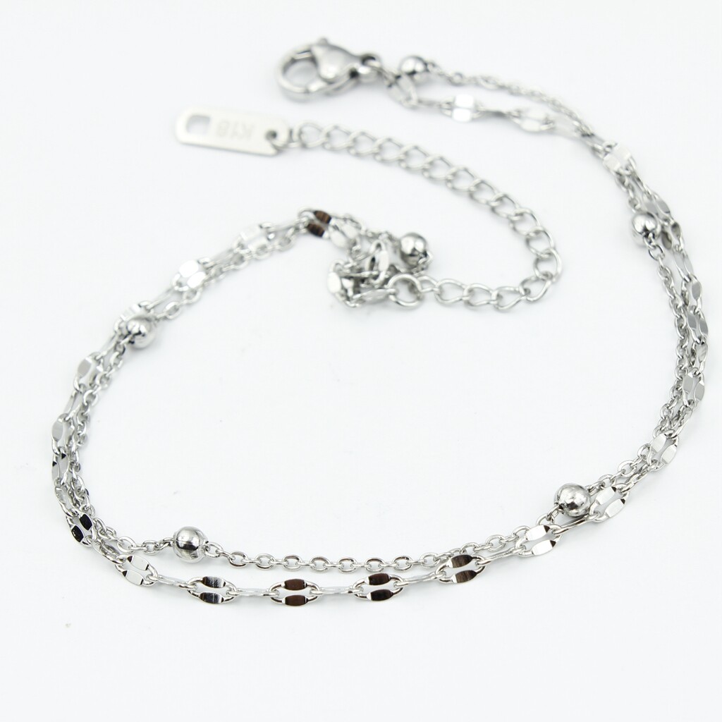 Titanium Stainless Steel Delicate Double Bead Twist Chain Anklet Bracelet 8-9.6″