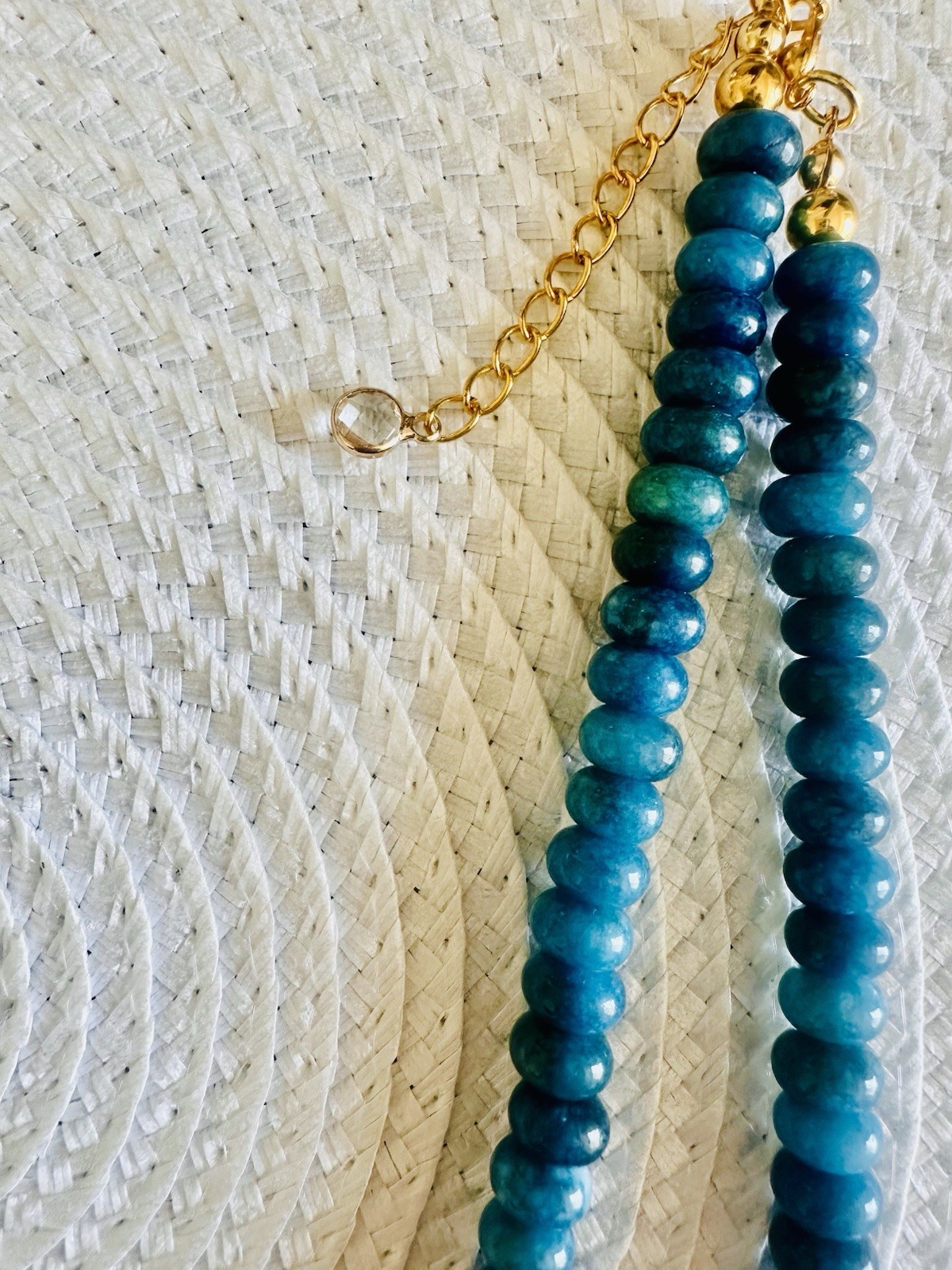 Blue Gold Beaded Necklace White Accent Hook Closure Fashion Jewelry