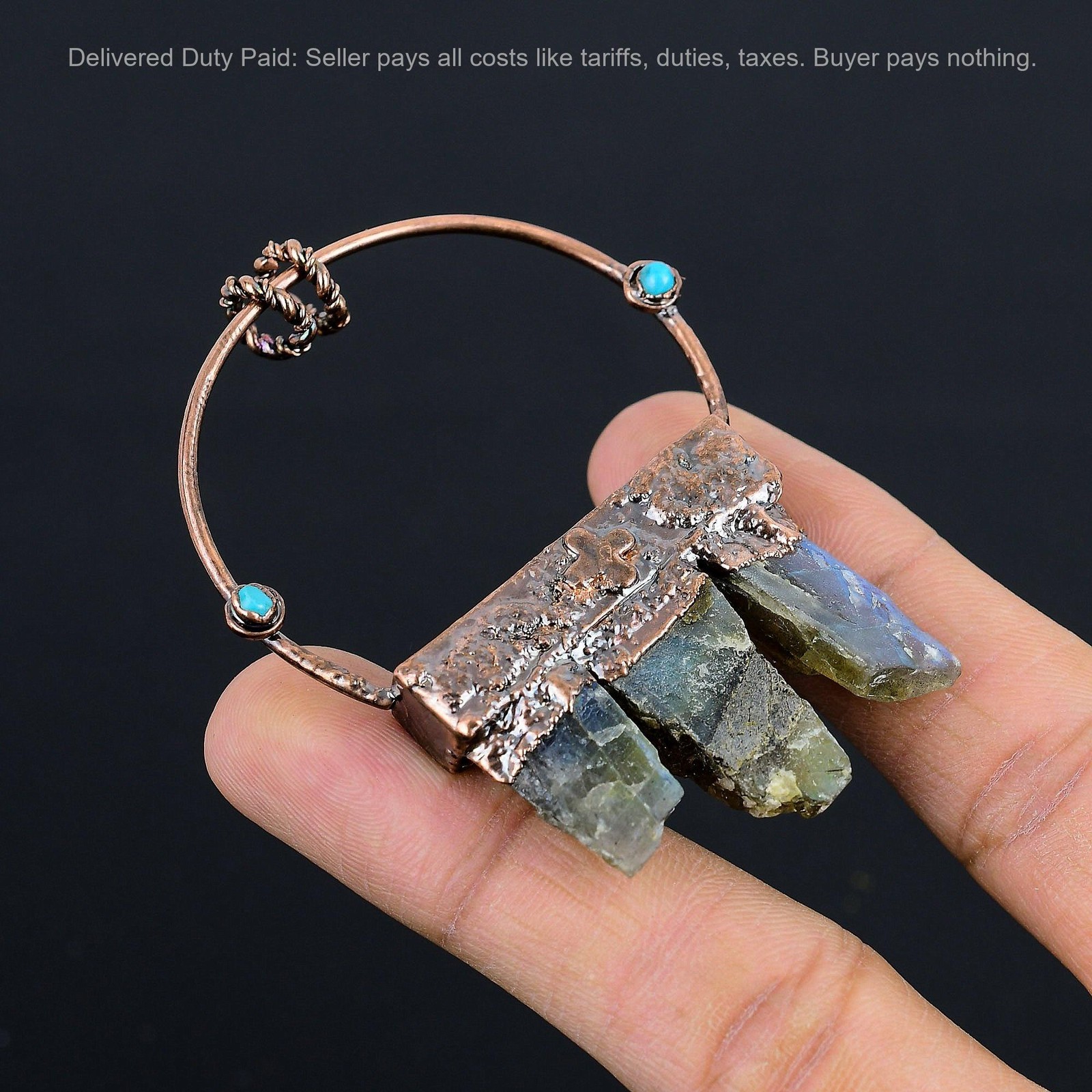 Labradorite Rough Gemstone Sleeping Beauty Turquoise Elegant New Pendant Copper