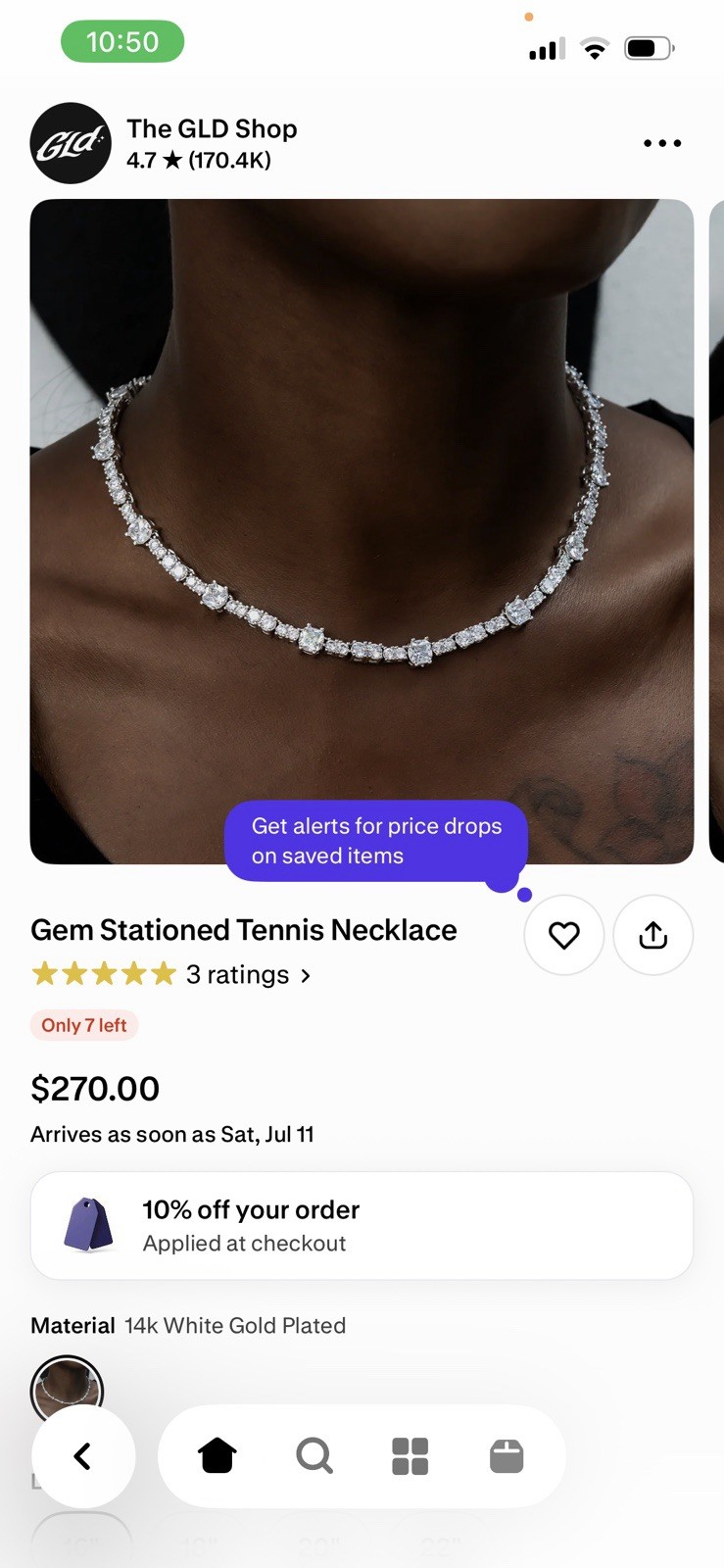 The GLD Shop Gem Stationed Tennis Necklace Cubic Zirconia White Gold Plated