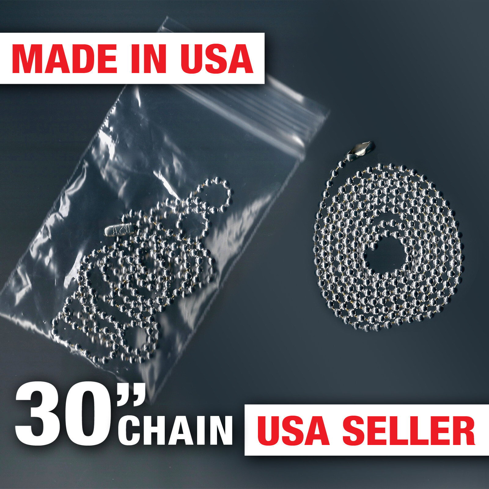 Genuine Dog Tag 30″ Ballchain 2.4mm Beaded Ball Chain Necklace Military Army USA