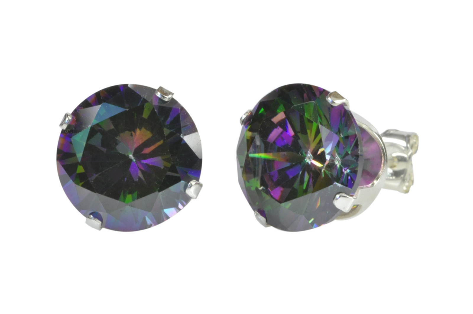 Sterling Silver Round Mystic Topaz Cubic Zirconia Stud Earrings Prong AAA CZ