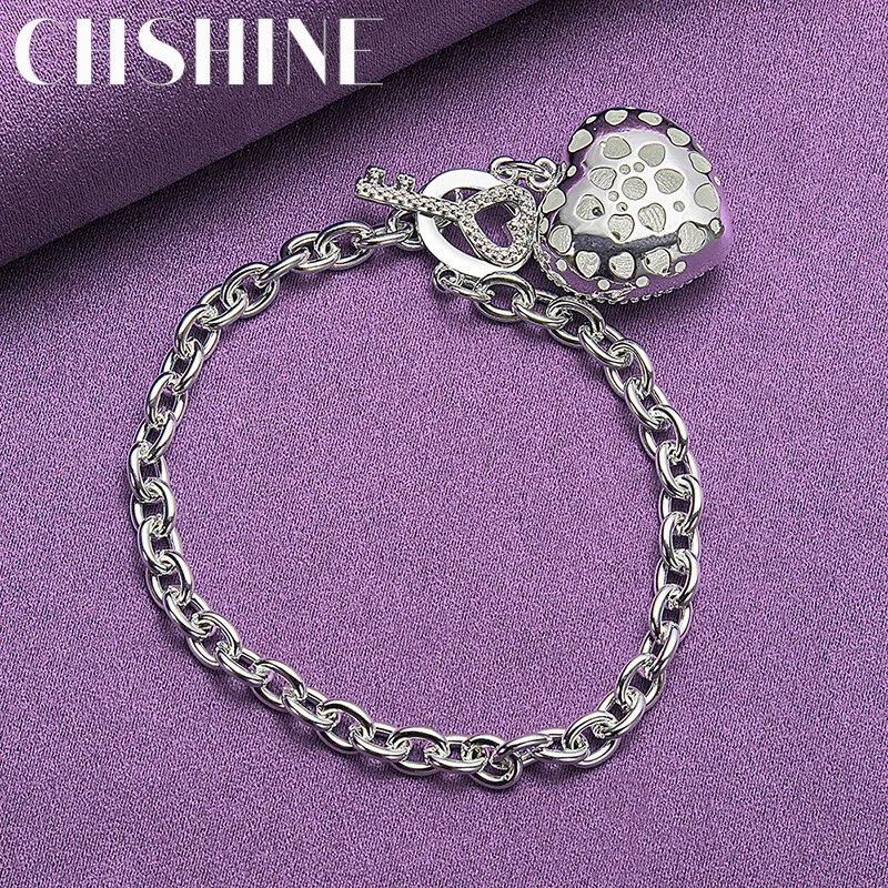 CHSHINE 925 Sterling Silver Heart Pendant Bracelet Fashion Charm Jewelry