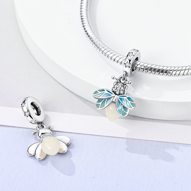 KUNSIR 925 Sterling Silver Charm Summer Night Firefly Dangle Charm For Bracelet