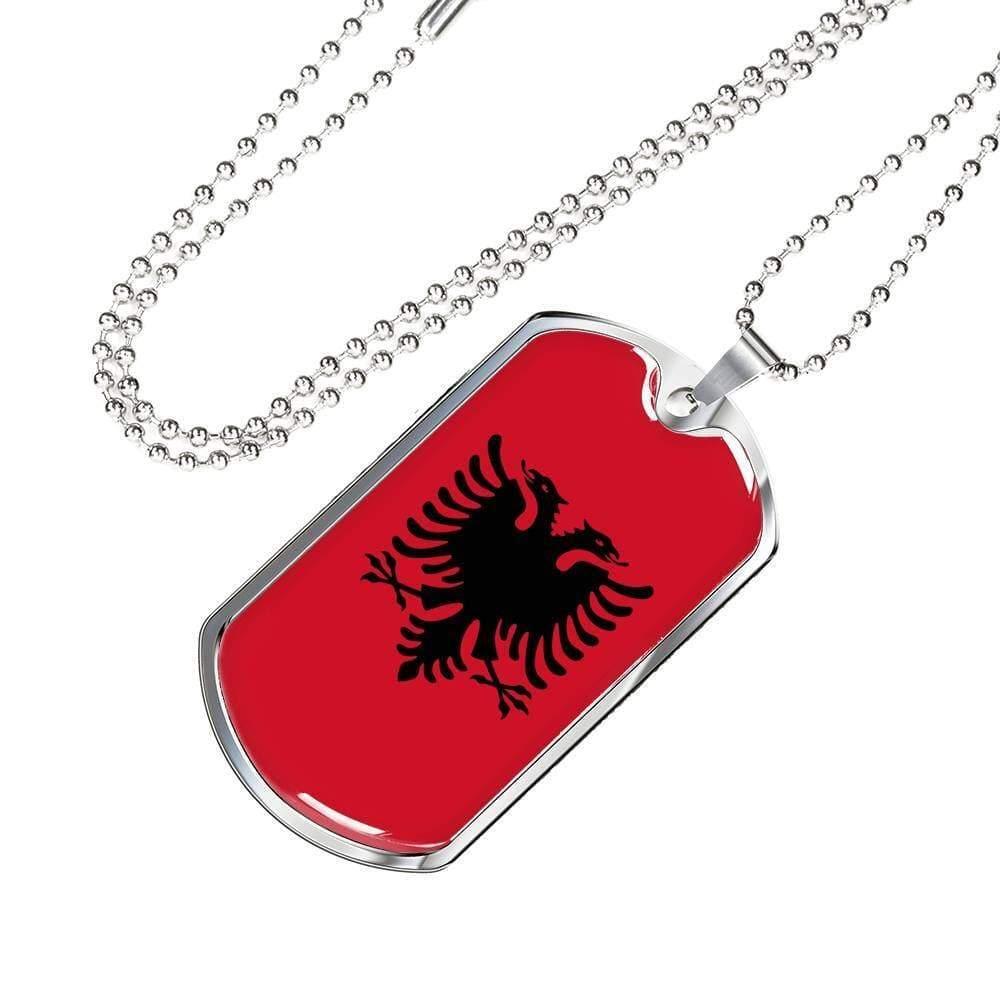 Albania Flag Necklace Stainless Steel or 18k Gold Dog Tag 24″