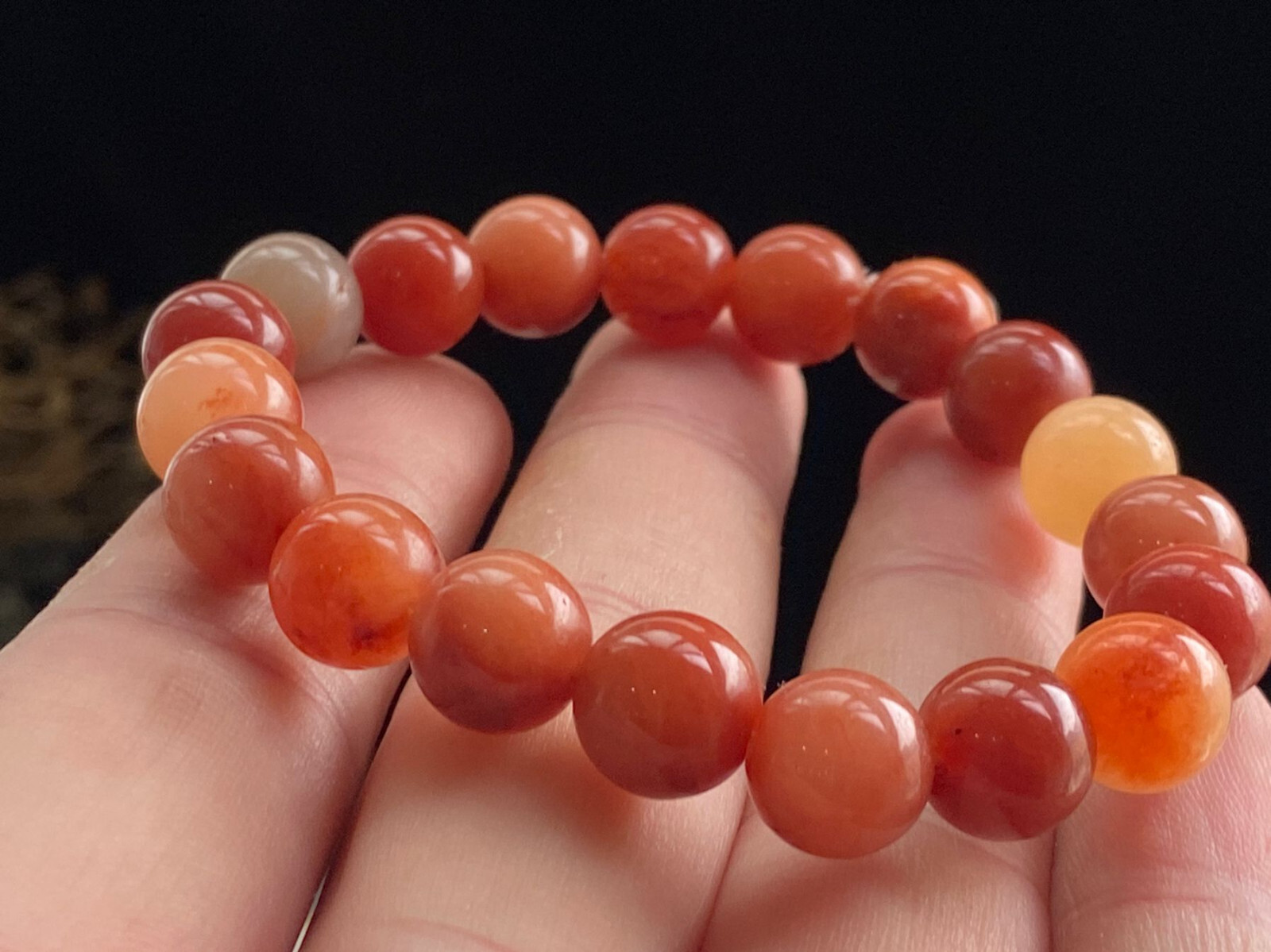 10mm Certified Grade “A” Natural Rare Red Jade Bracelet 黄龙玉 2004