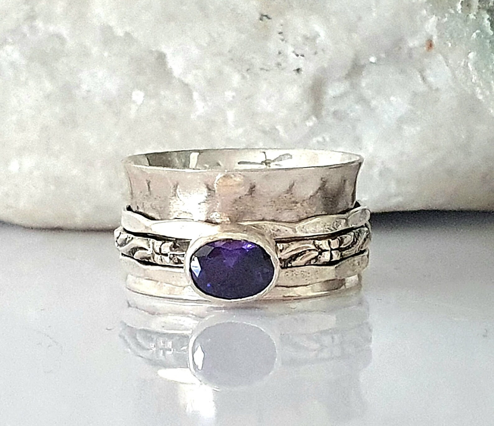 Amethyst Gemstone 925 Sterling Silver Spinner Ring Meditation Jewelry Gift A-457