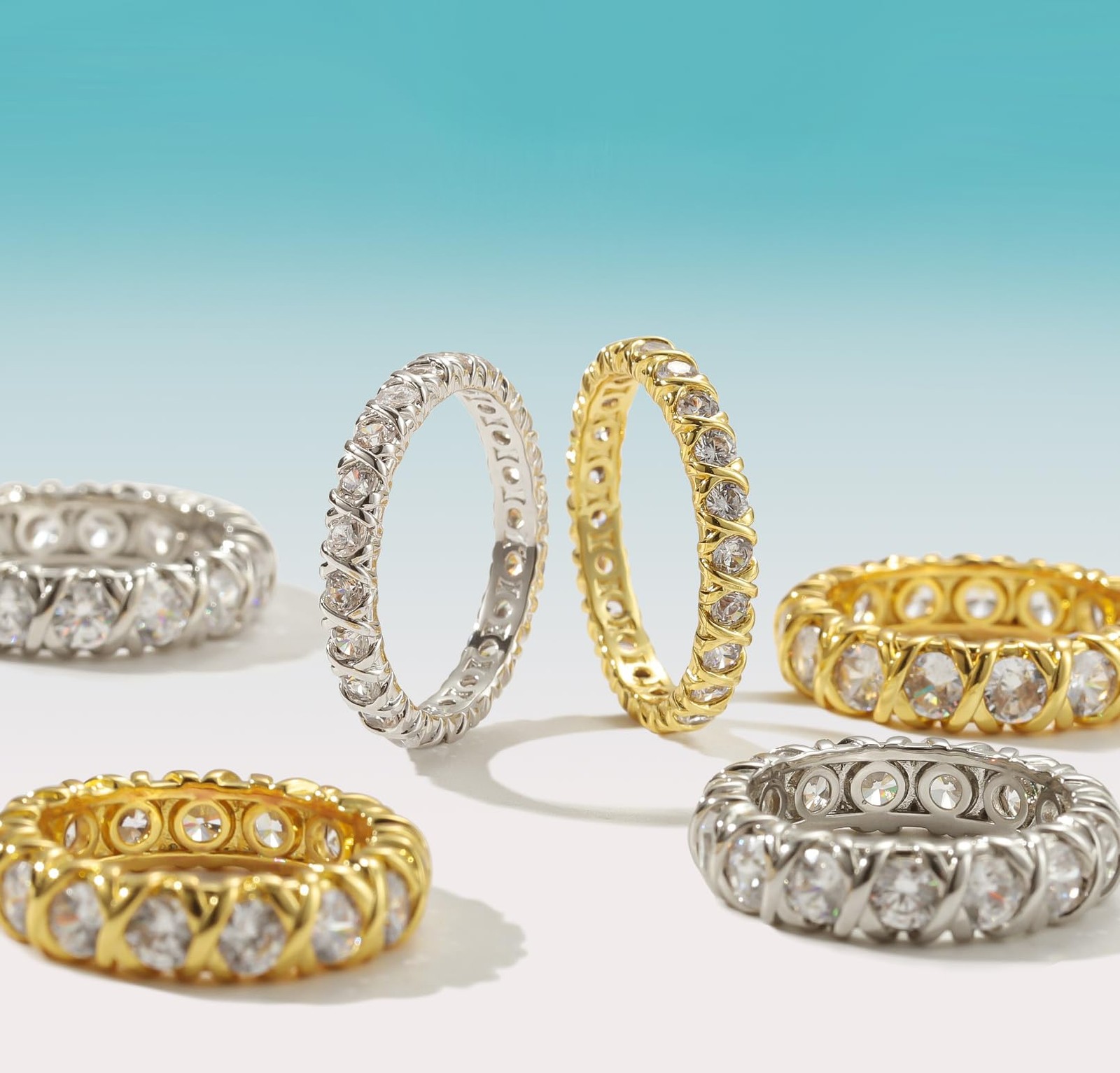 18K Gold Plated Solid CZ Simulated Diamond Stackable Ring Eternity Bands for …