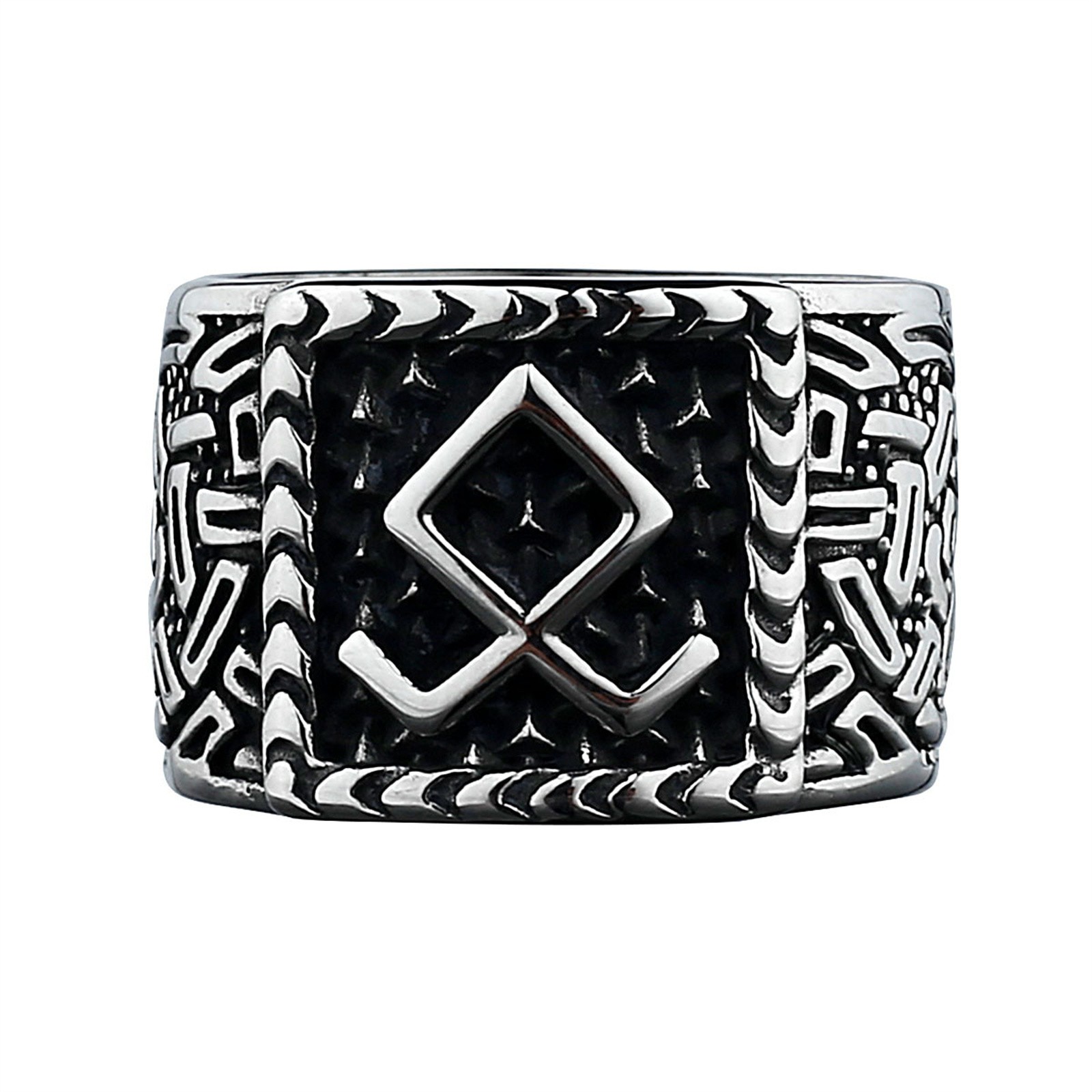 Men Retro Norse Viking Rune Stainless Steel Ring for Daily Wear Birthday Gift