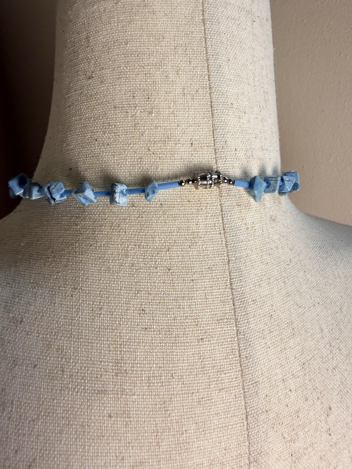 Sky-blue Chip Stone Necklace Features Irregular Tumbled Turquoise Stone