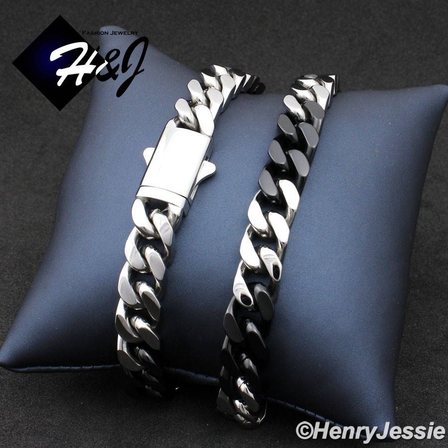 18″-40″MEN Stainless Steel 8.5mm Silver/Black Plated Miami Cuban Necklace*172