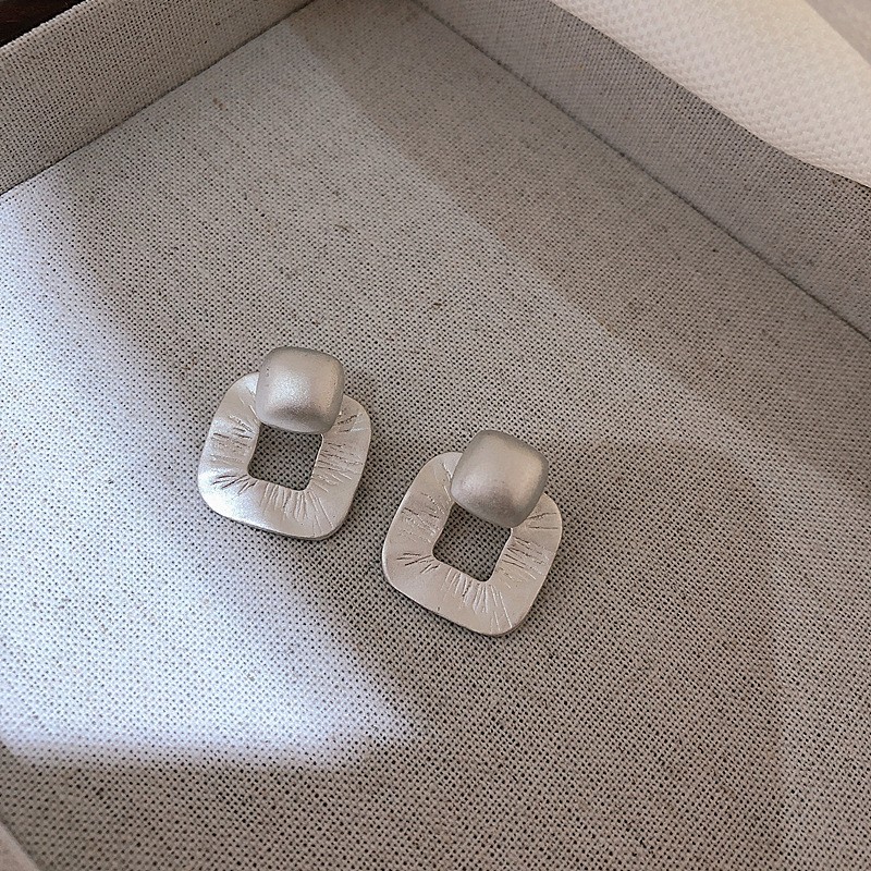 Fashion Detachable Square Matte Frosted Texture Silver Plated Stud Earrings