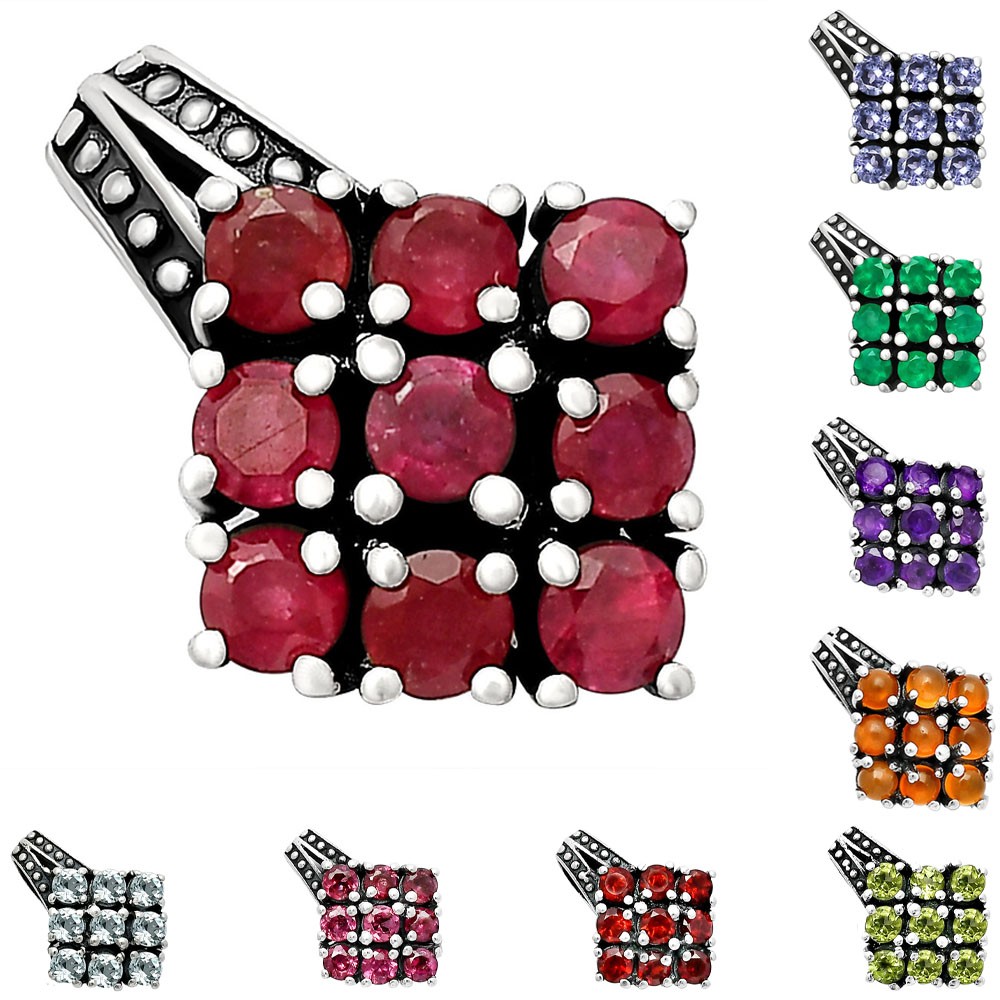 Natural Round Gemstone Cluster Pendant Jewelry 925 Sterling Silver Gift DGP1004
