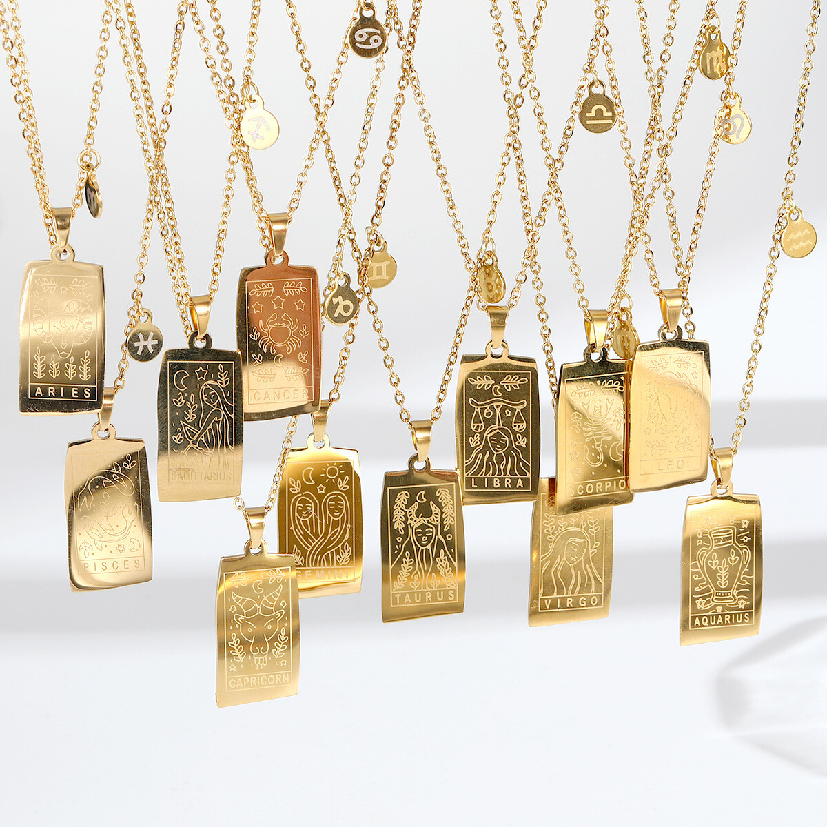 Vintage Constellations Tarot Zodiac Sign Pendant Stainless Steel Necklaces Chain