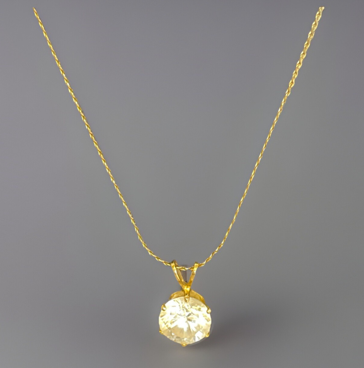 18 inch Gold Tone Chain with 3/8 inch Faux Diamond Solitaire Sparkling Costume