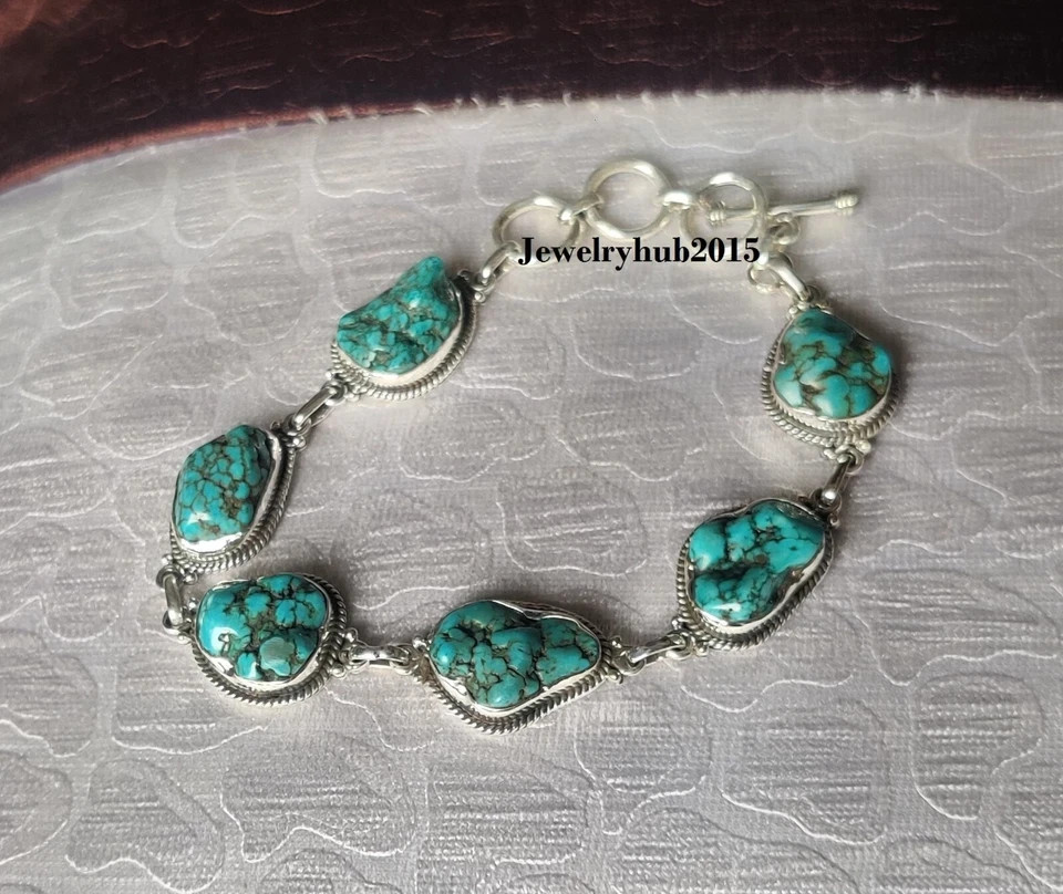 Tibetan Turquoise Adjustable Bracelet 925 Sterling Silver Handmade Bracelet RK*