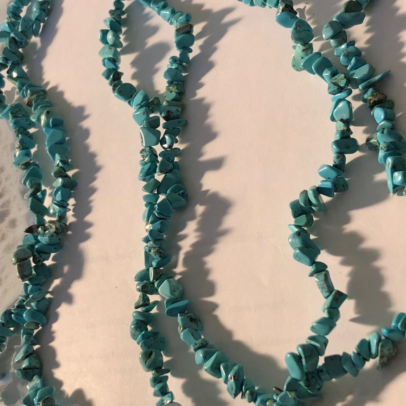 Vintage Triple Strand Turquoise Chip Necklace 6’ Long! Single Double All Shapes