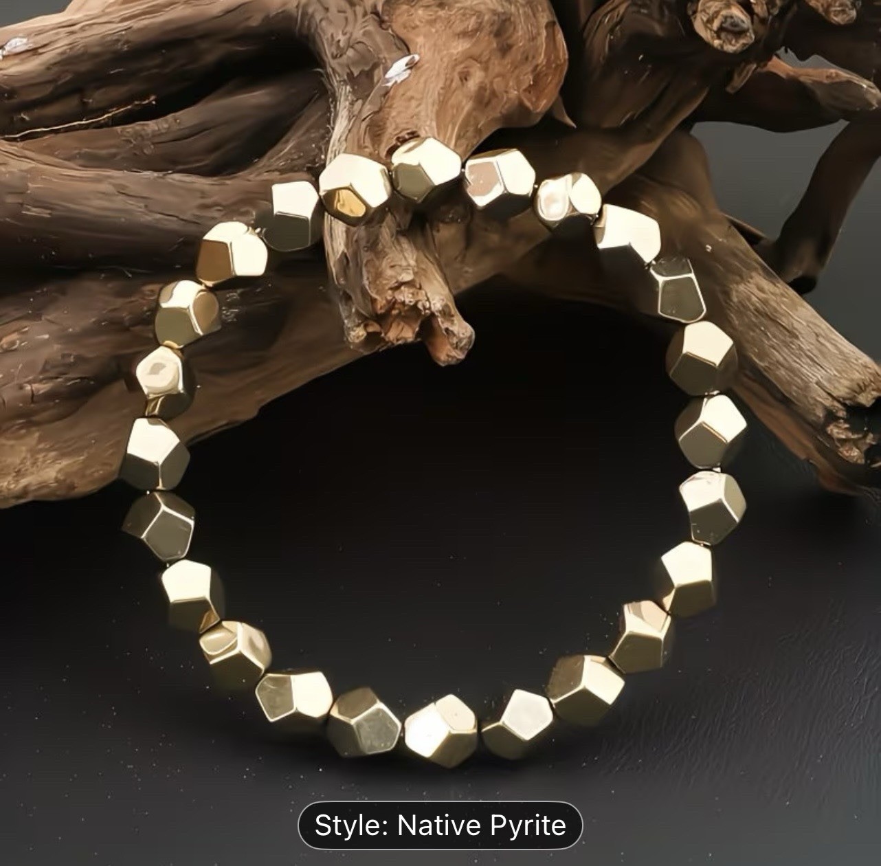 Pyrite Stone Beads Bracelet Gemstone Stretch Handmade Multi Faceted