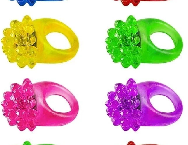 2 Flashing LED RAVE Rings – Bumpy Jelly Glow in the Dark Colorful & Bright Rings