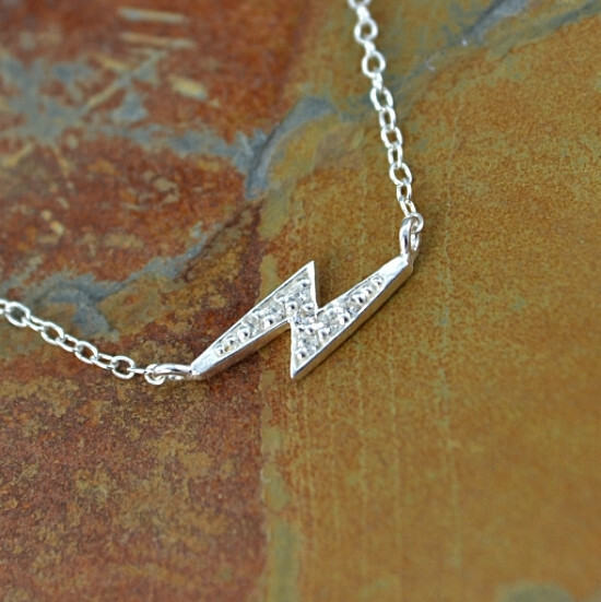 Thunderbolt Necklace 925 Sterling Silver Cubic Zirconia Pendant 18″/ 45cm Chain