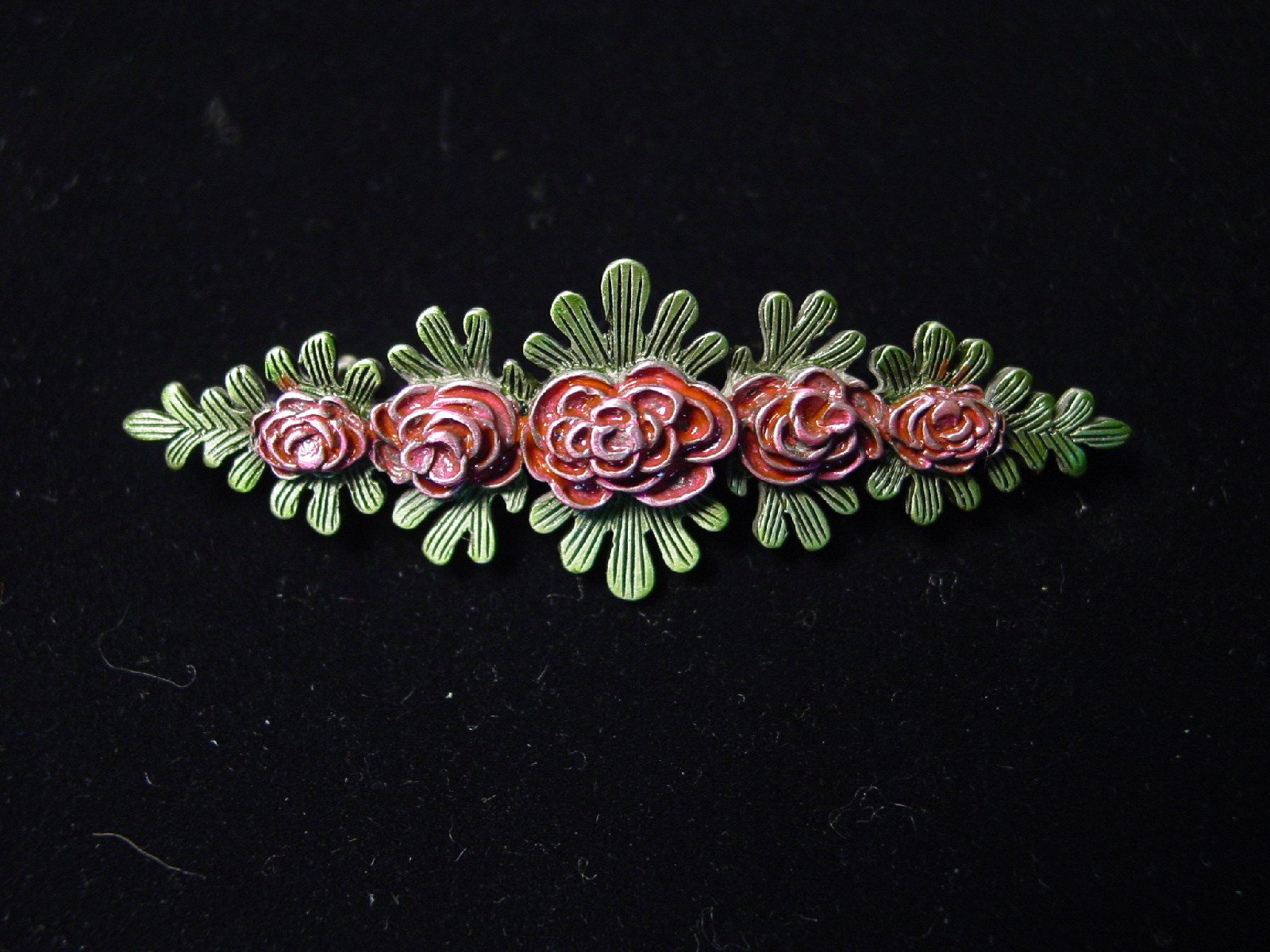 “JJ” Jonette Jewelry Silver Pewter ‘Pink ROSES’ Bar Pin