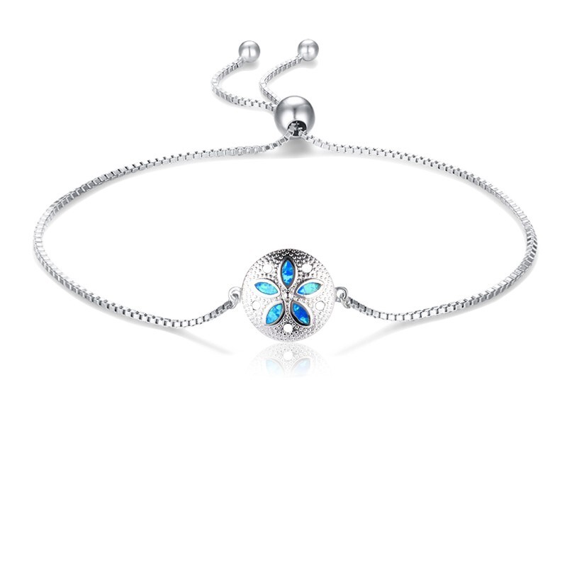 Blue Opal Sand Dollar Bracelet 925 Sterling Sliver Jewelry For Women Girls
