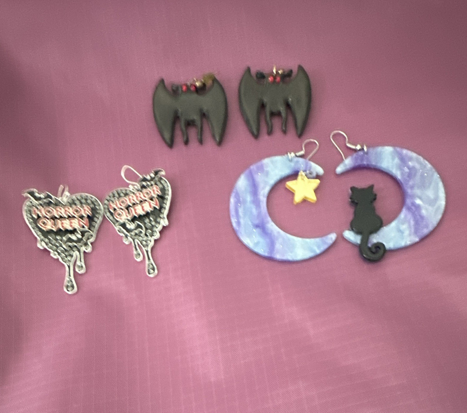 Lot of 4 Pairs Animal Theme Dangle Hook Earrings Multicolor Plastic & Metal